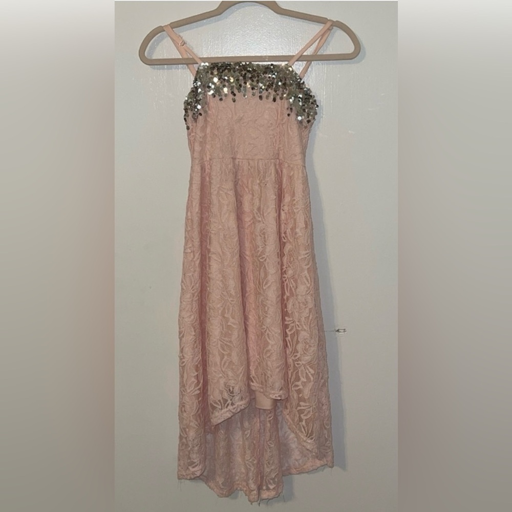 Girls Pink Lace Dress with Sequin Details